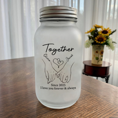 Custom Couple Frosted Mason Jar Night Light