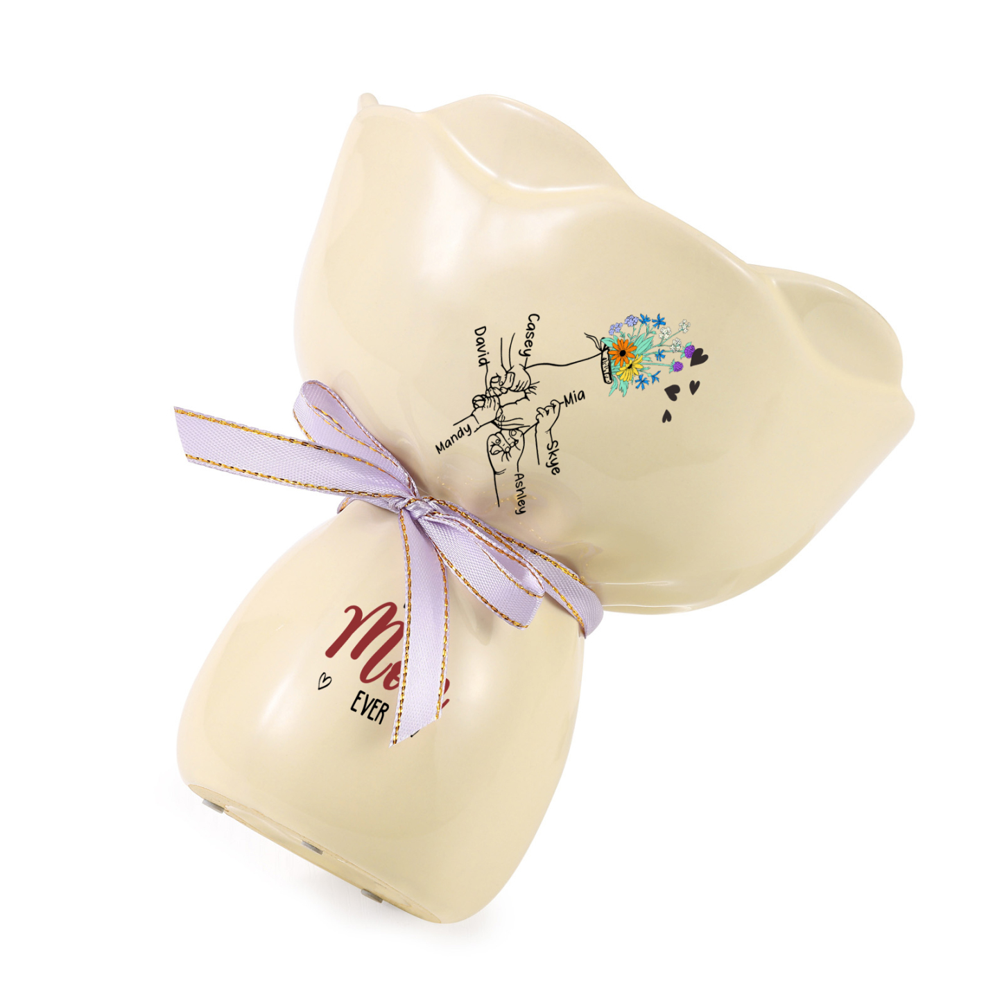 Personalized Ceramic Bouquet Flower Vase with Bow Best Grandma Ever