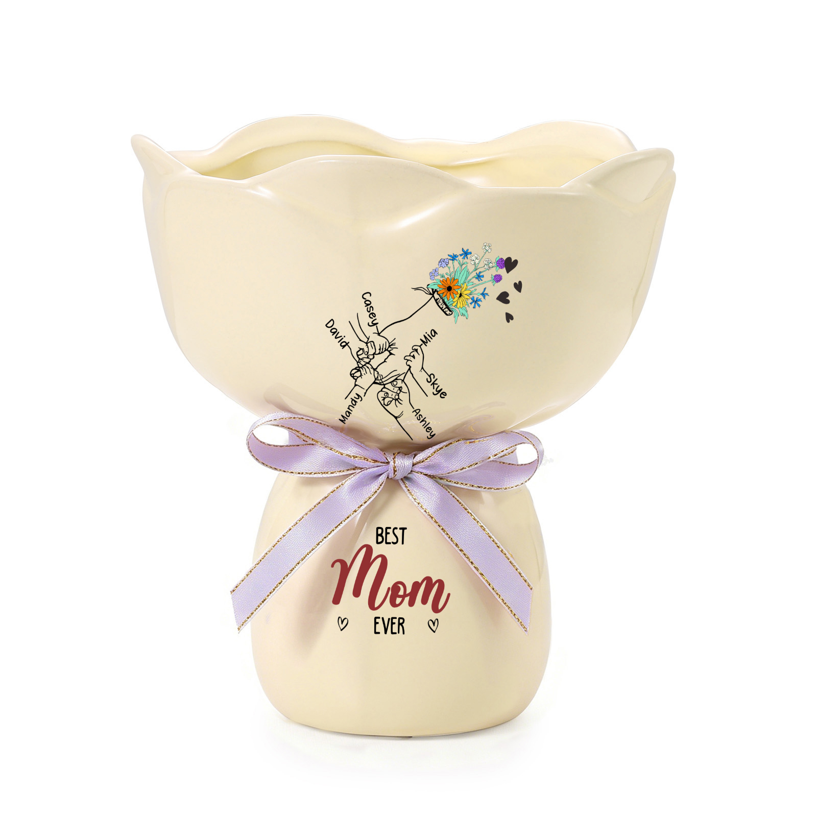 Personalized Ceramic Bouquet Flower Vase with Bow Best Grandma Ever
