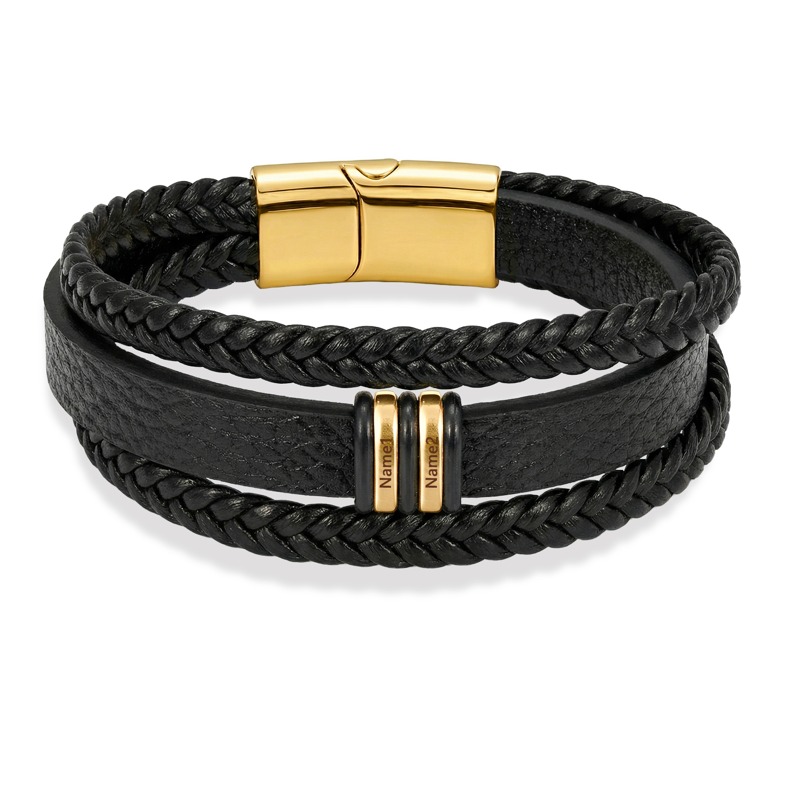 Personalized Braided Leather Bracelet for Men Custom with 2–6 Names Engraved