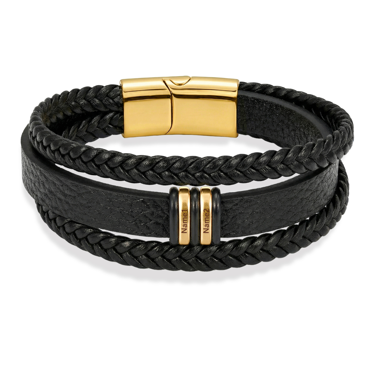 Personalized Braided Leather Bracelet for Men Custom with 2–6 Names Engraved