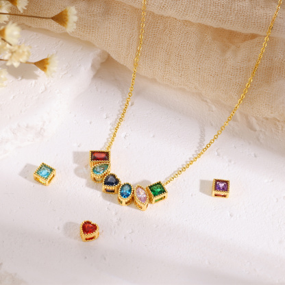 Personalized Birthstone Charm Necklace Customized with 1-6 Stones