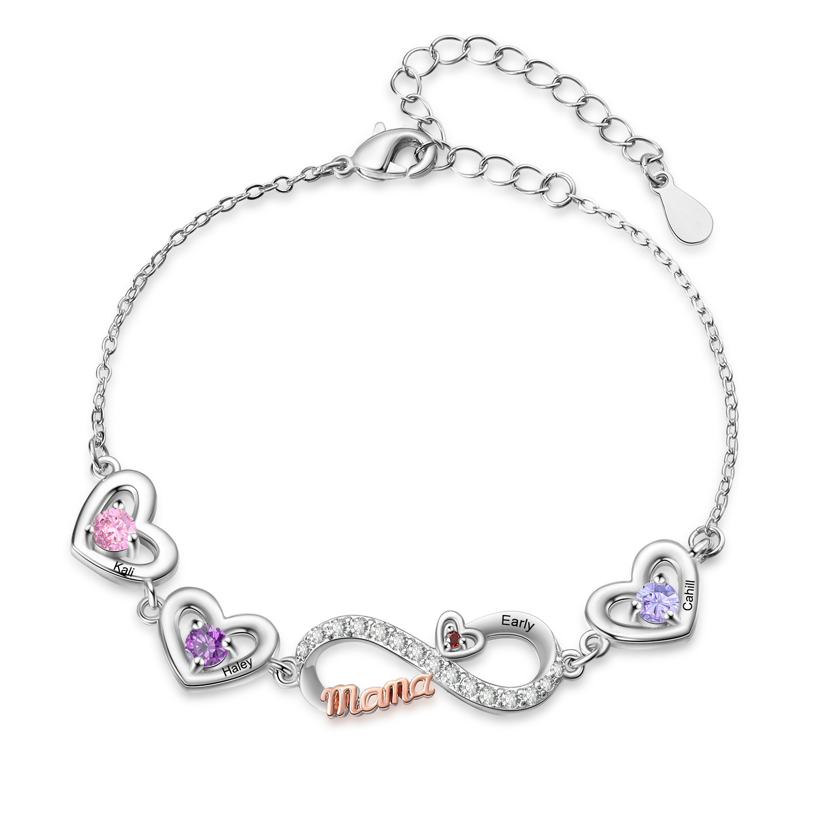 Personalized Infinity Heart Bracelet Mom Birthstones Bracelet Customized With 2–6 Names
