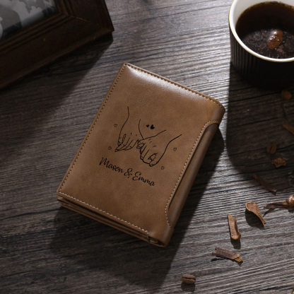 Personalized Men's Leather Wallet with Photo Couple's Pinky Promise Trifold Wallet