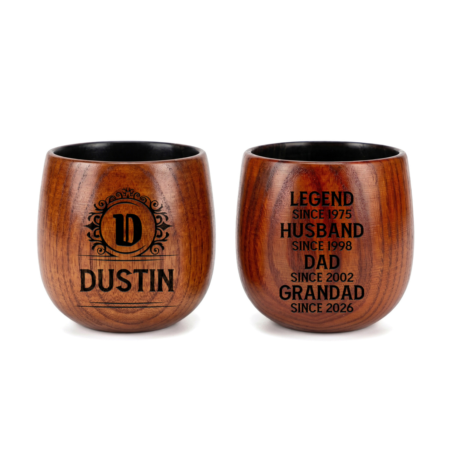 Personalized Wooden Whiskey Tumbler Engraved Name Cup for Dad or Grandpa