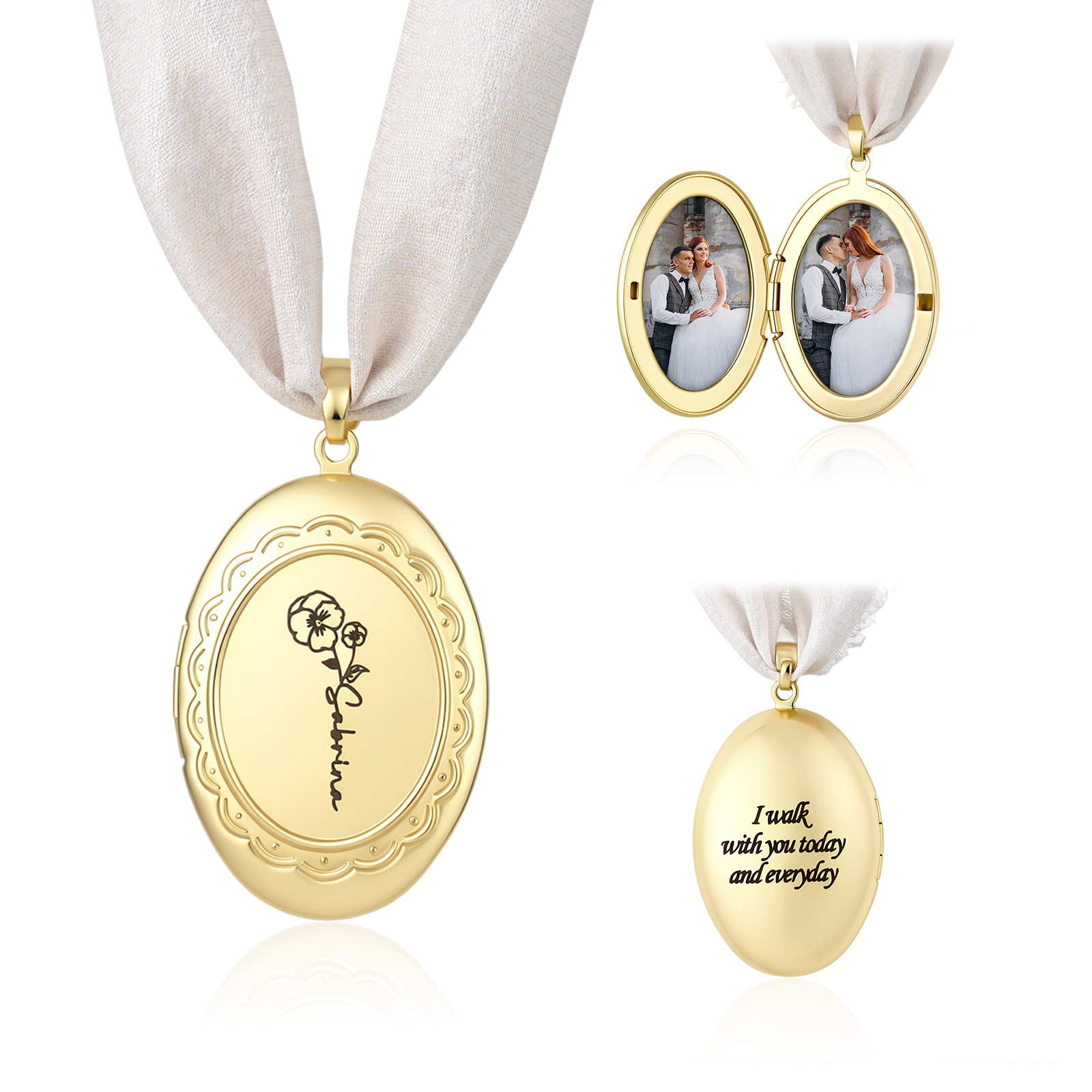 Personalized Photo Bridal Bouquet Charm with Birth Flower and Ribbon Memorial Wedding Keepsake