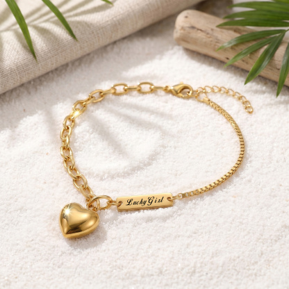 Personalized Gold Heart Charm Chain Anklet