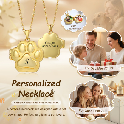 Custom Paw Photo Locket Necklace Personalized Gift for Pet Lovers for Mom, Dad, Friend | Jessemade