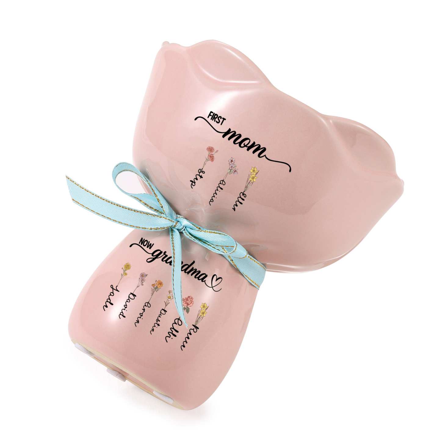 Personalized Bouquet Ceramic Birth Flower Vase with 2–12 Names for Mom or Grandma