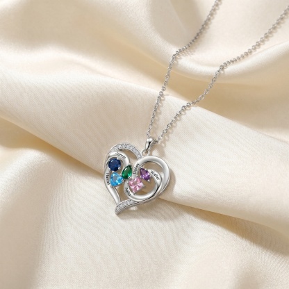 Personalized Double Heart Birthstone Necklace Customized with 1-5 Names