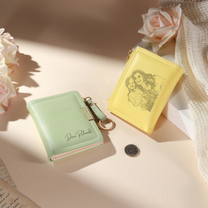 Personalized Leather Zippered Wallet Custom With Photo And Engraved Name