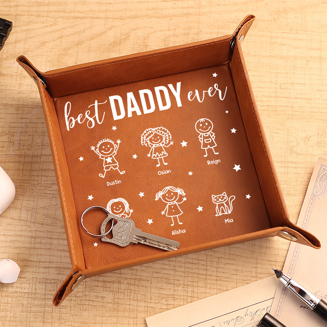 Personalized Leather Valet Tray Customized With 1 To 10 Children’s Names For The World’s Best Dad/Grandpa