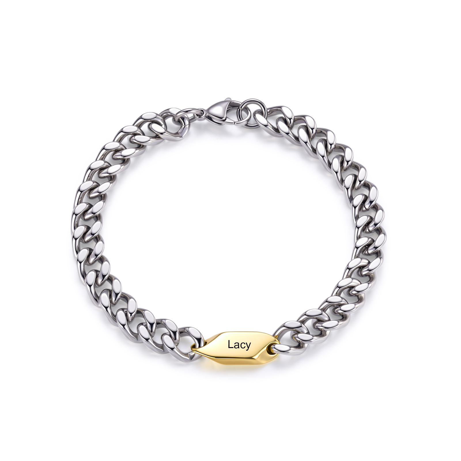 Personalized Stainless Steel Curb Chain Bracelet Custom With 1-5 Engraved Names Gift For Dad Husband Family