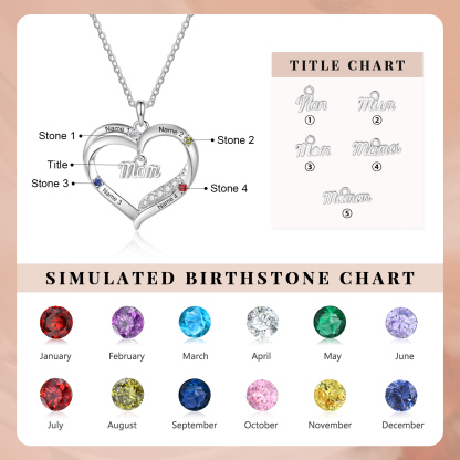 Personalized Mom Heart Necklace with 2–5 Kids Names and Birthstones