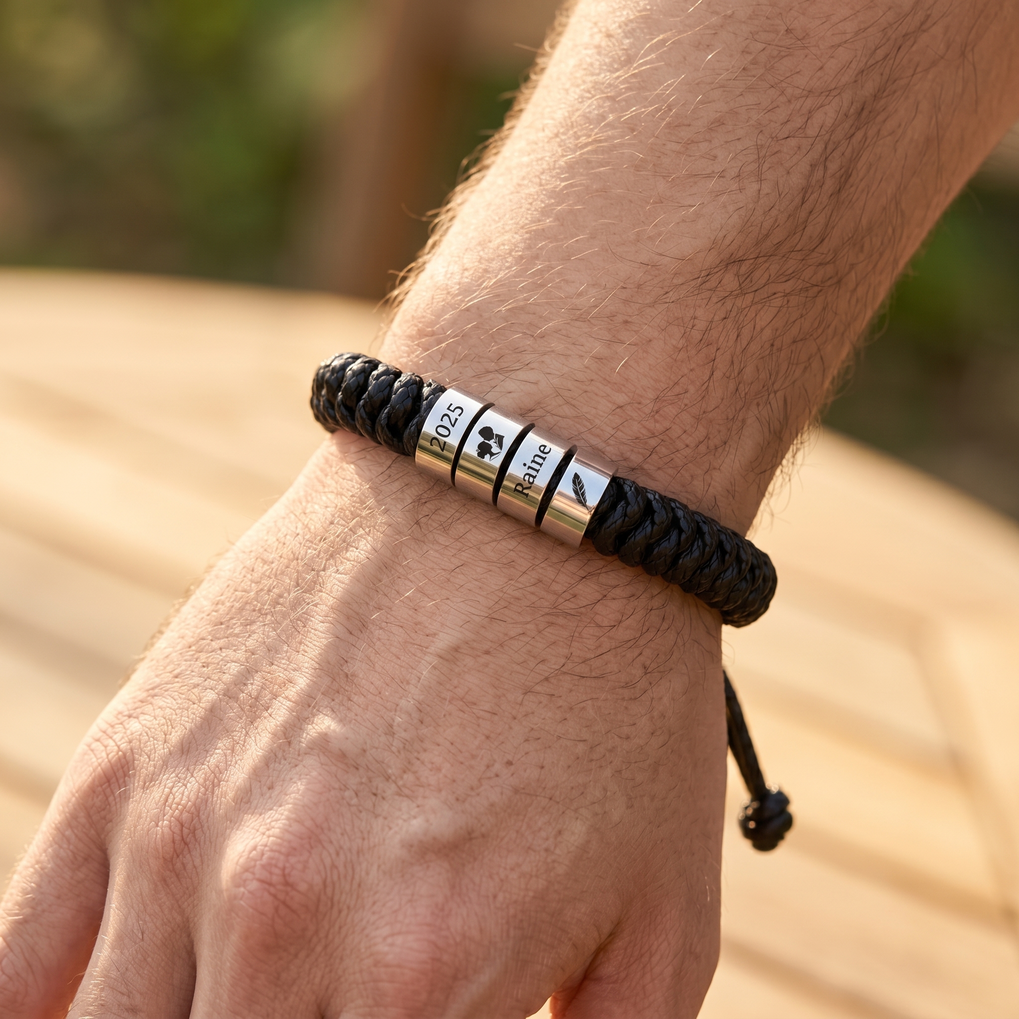 Personalized Braided Rope Bracelet Adjustable Customized with 2-6 Names Beads
