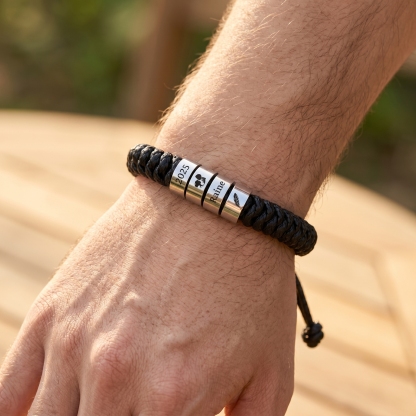 Personalized Braided Rope Bracelet Adjustable Customized with 2-6 Names Beads