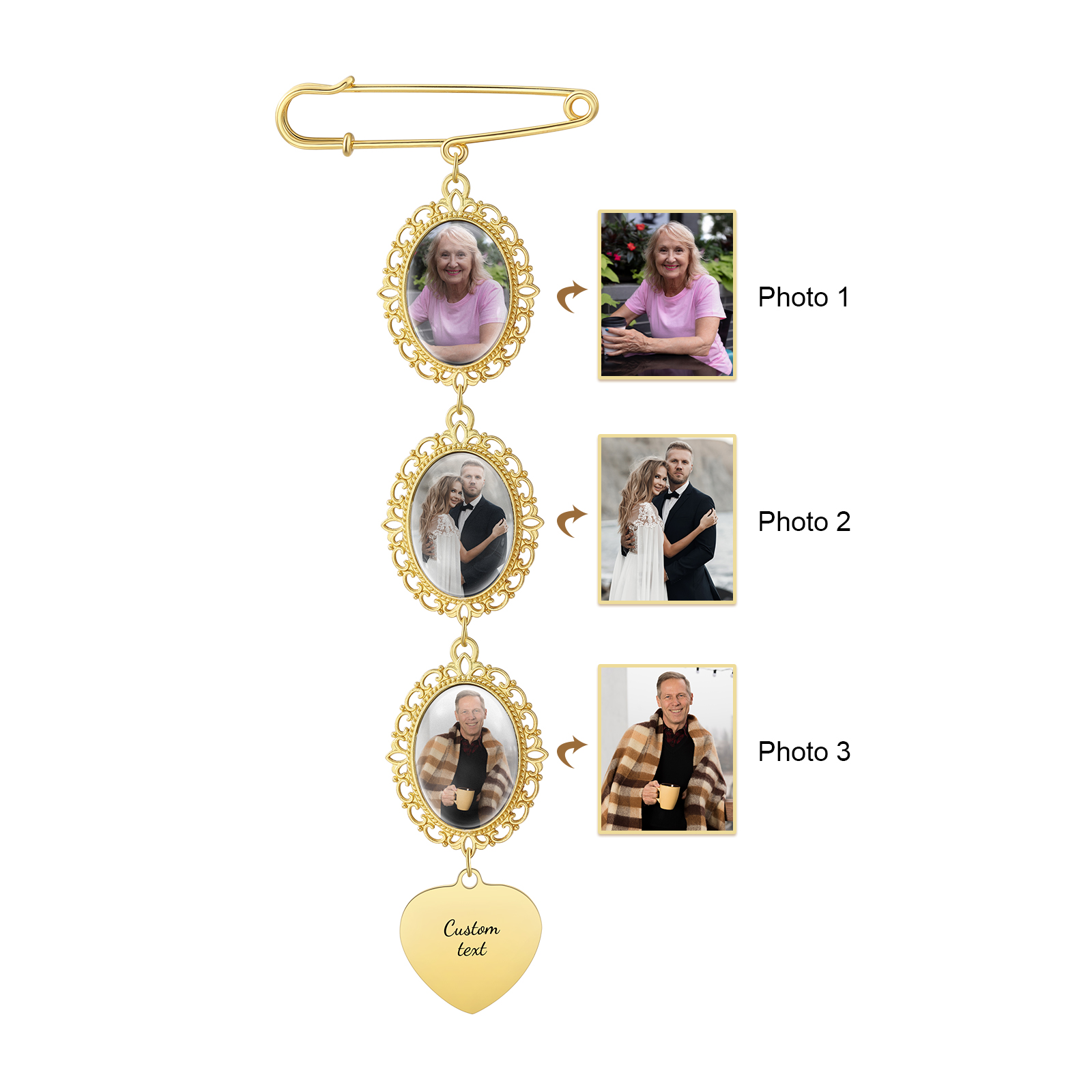 Personalized Wedding Photo Brooch Memorial Bridal Bouquet Groom Lapel Pin