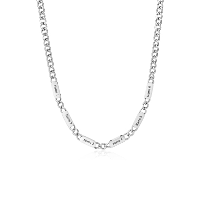 Personalized Men’s Stainless Steel Necklace Custom With 1-6 Engraved Names Gift For Dad Husband