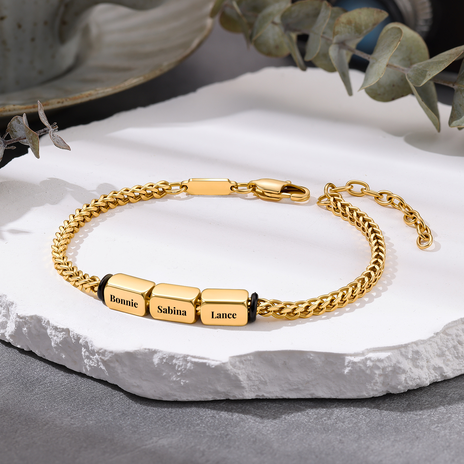 Personalized Men’s Bracelet With 2-5 Names Gold Cuban Link Bracelet Gift For Men