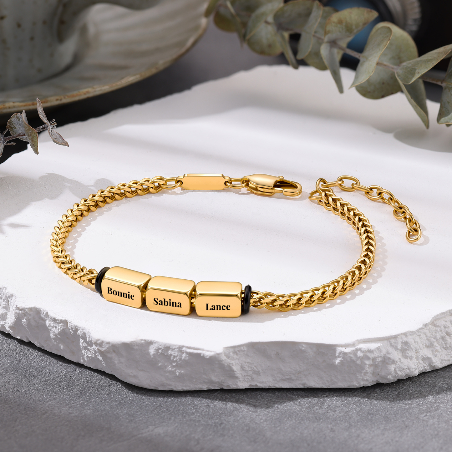 Personalized Men’s Bracelet With 2-5 Names Gold Cuban Link Bracelet Gift For Men