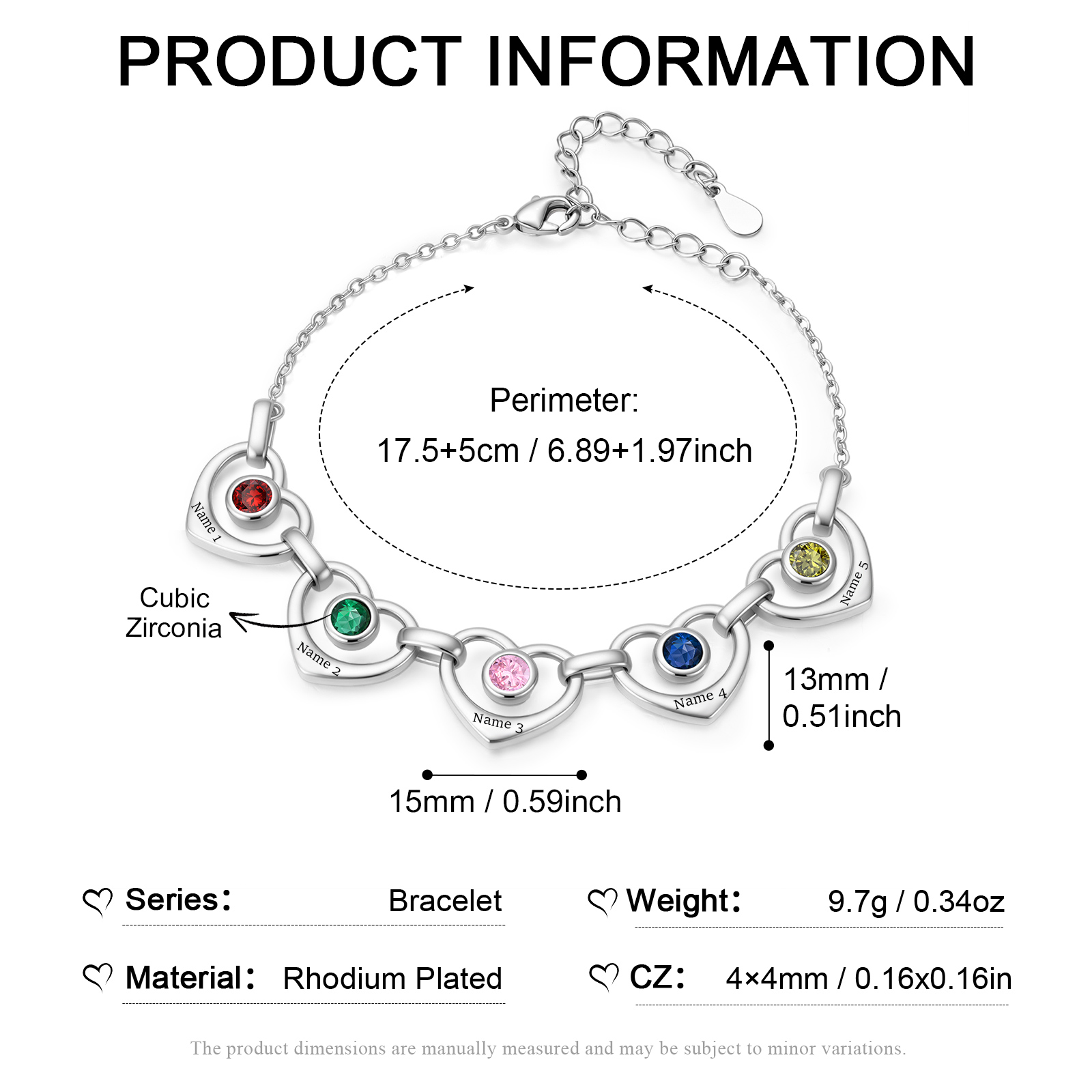 Personalized Intertwined Hearts Bracelet Customized With 1-5 Names And Birthstones Gift For Mom Or Girlfriend