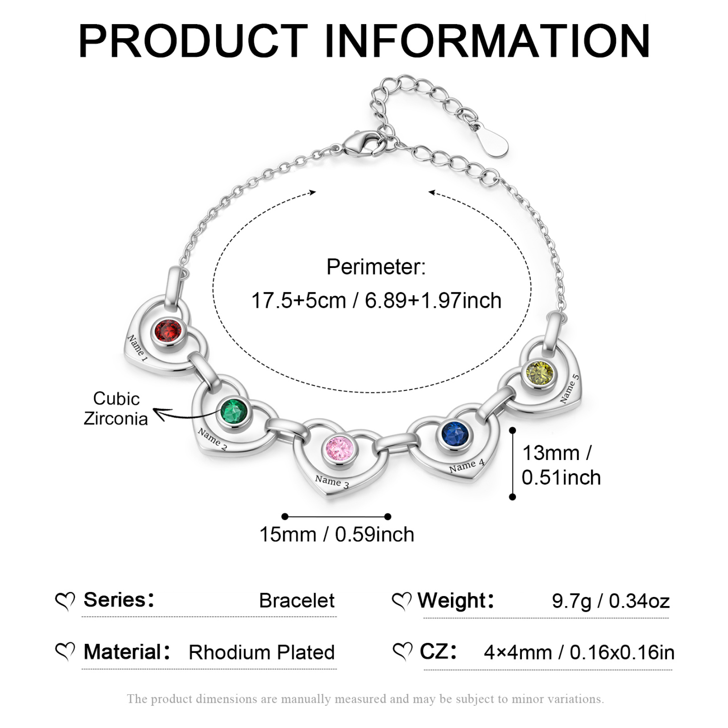Personalized Intertwined Hearts Bracelet Customized With 1-5 Names And Birthstones Gift For Mom Or Girlfriend