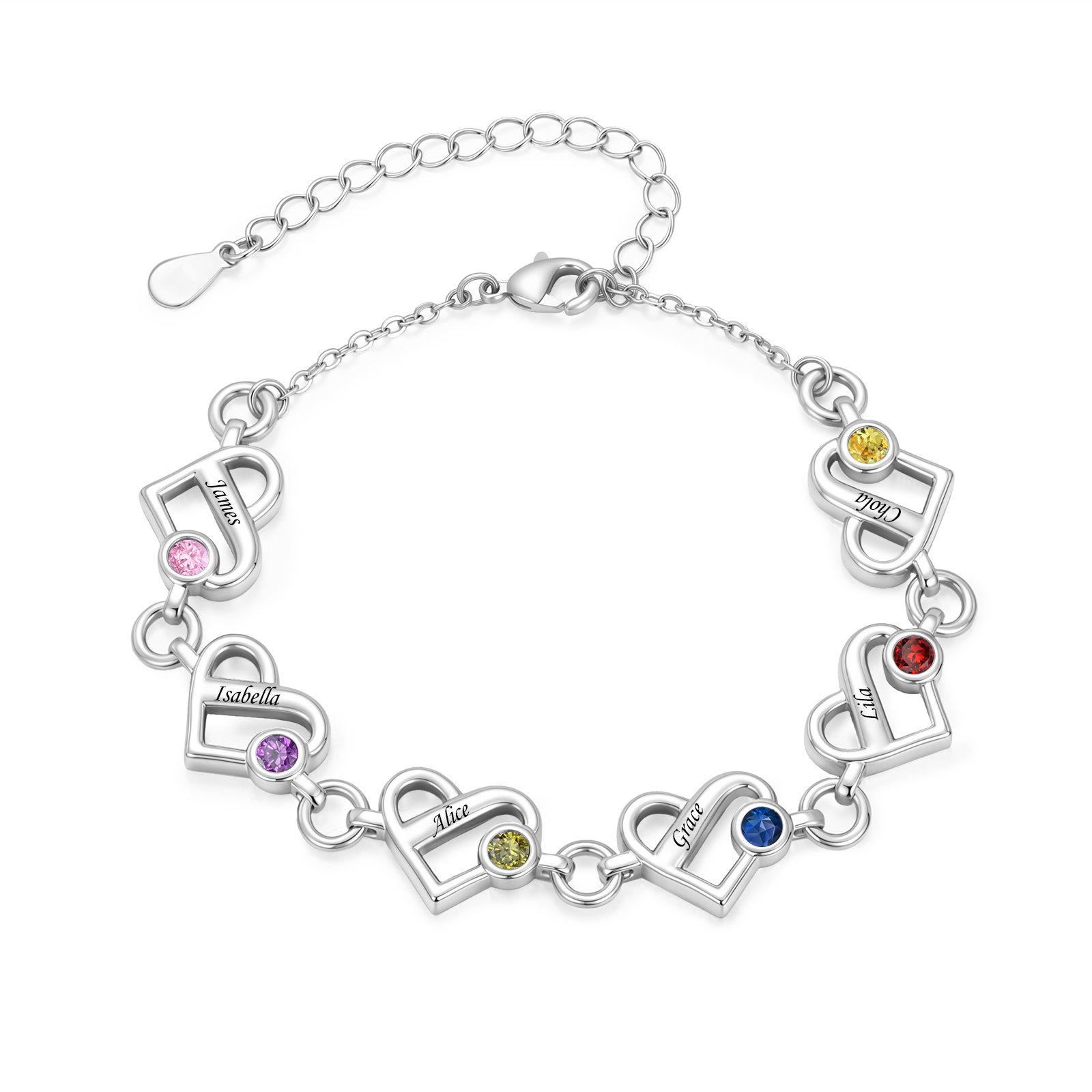 Personalized Heart Lock Bracelet Custom with 1-6 Names and Birthstones Gift for Her