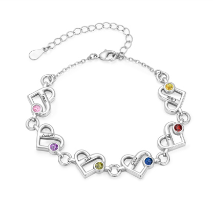 Personalized Heart Lock Bracelet Custom with 1-6 Names and Birthstones Gift for Her