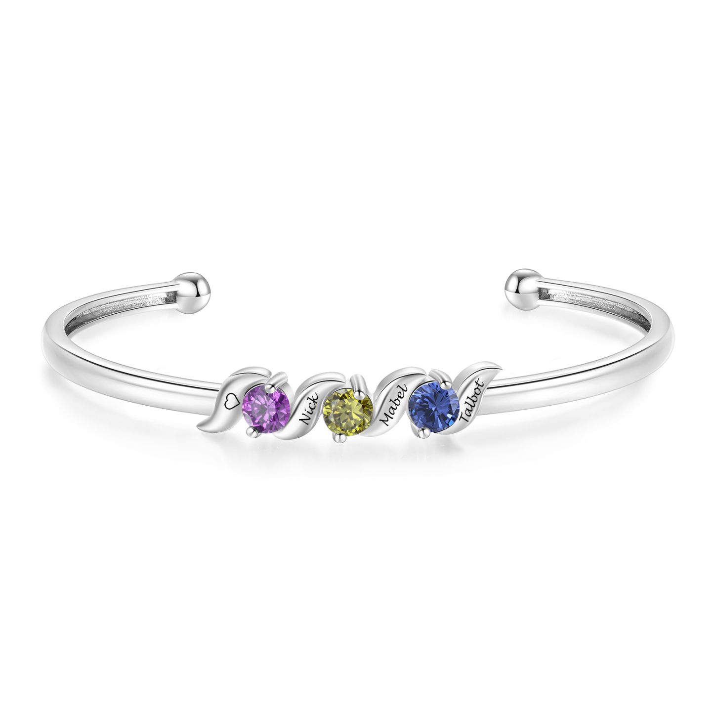 Personalized Women Birthstones Bangle Family Bracelet Customized With 1–5 Names Stones