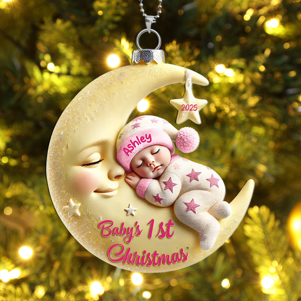Personalized Baby's 1st Christmas Moon & Stars Ornament