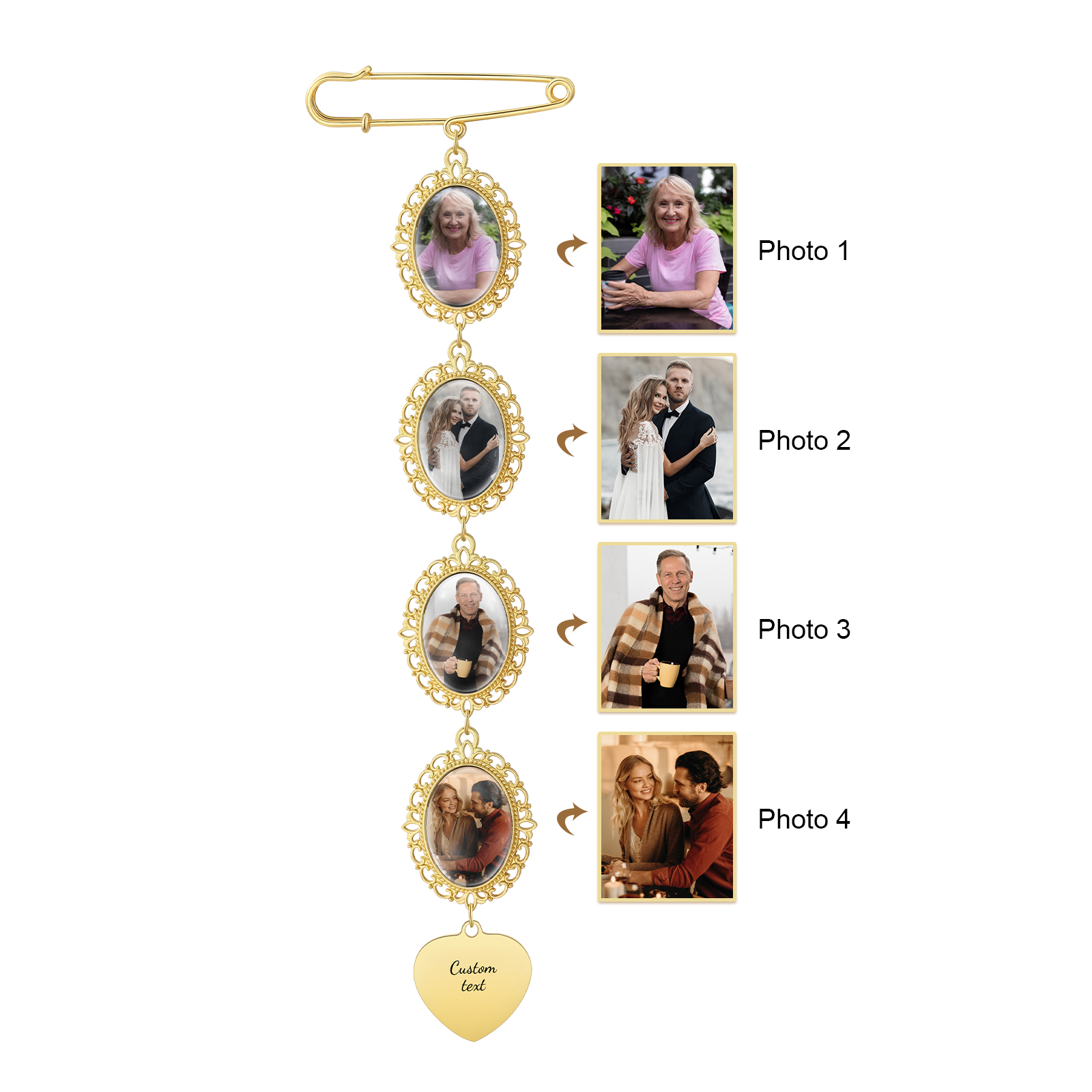 Personalized Wedding Photo Brooch Memorial Bridal Bouquet Groom Lapel Pin