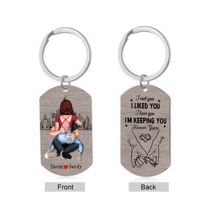 Personalized Cuddling Couple Keychain - I'll keep you forever yours
