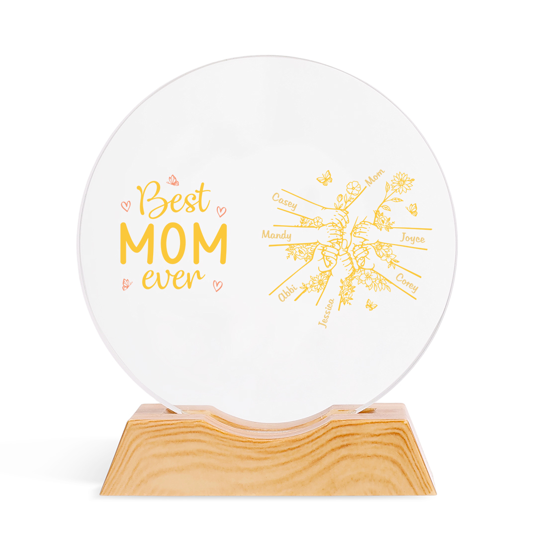 Personalized Best Mom Ever Crystal LED Night Light with 2–7 Names