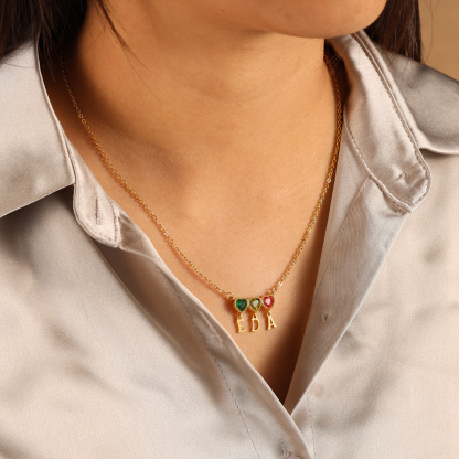 Personalized Heart Birthstone Initials Necklace for Women
