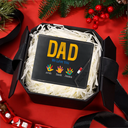 Personalized Leather Dad Wallet Custom Name Handprint Bifold Father’s Day Birthday Gift for Dad from Kids | Jessemade