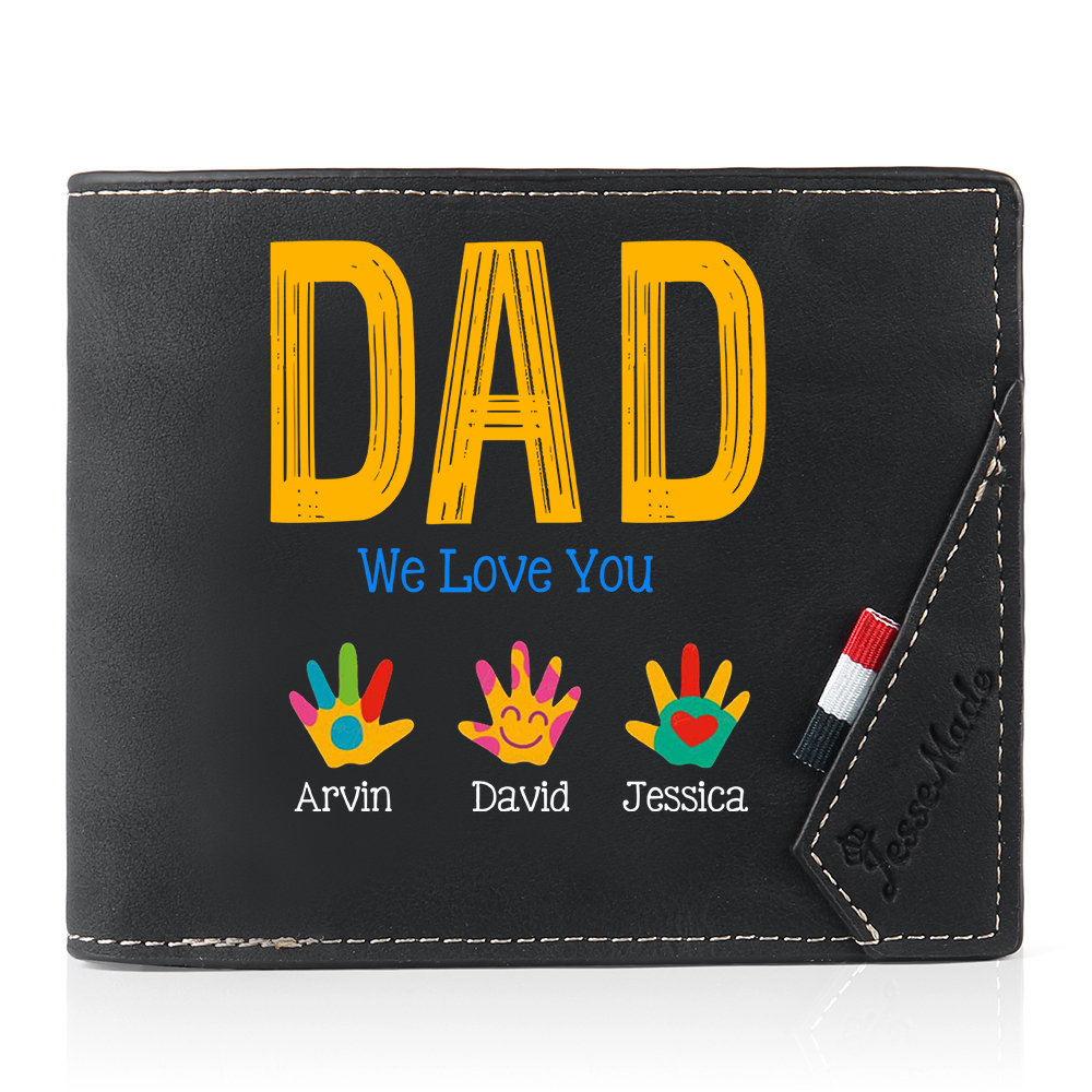Custom Dad Wallet with Color Handprint Names