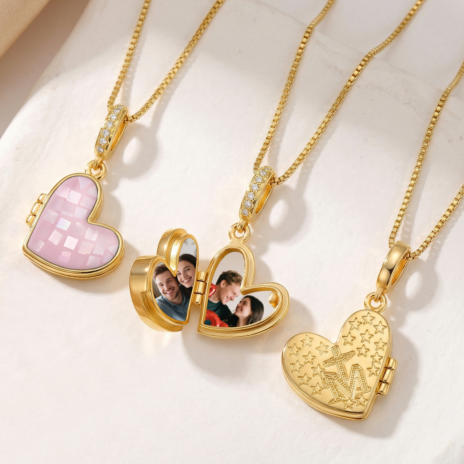 Personalized Heart Photo Locket Necklace for Her White Abalone Necklace