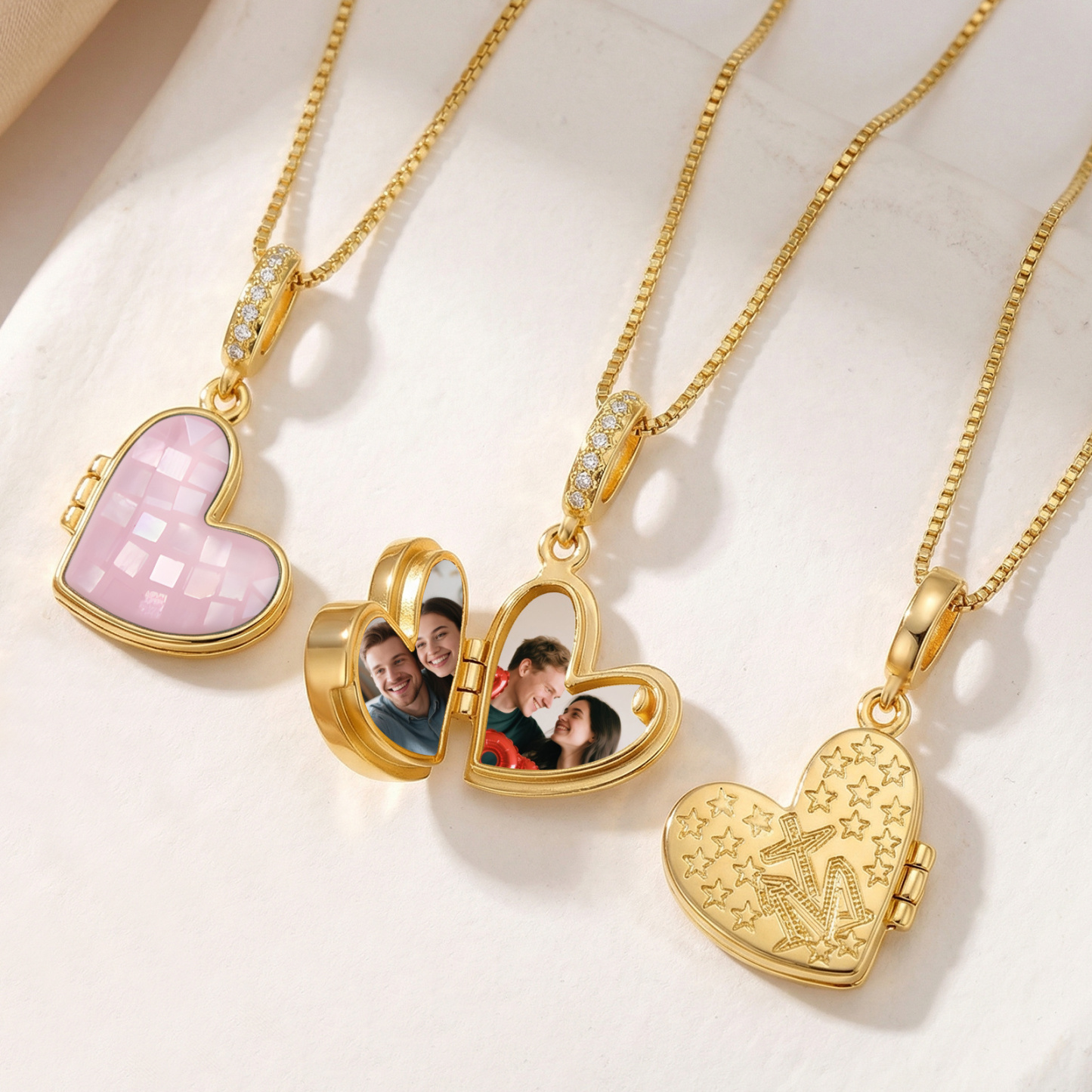 Personalized Heart Photo Locket Necklace for Her White Abalone Necklace