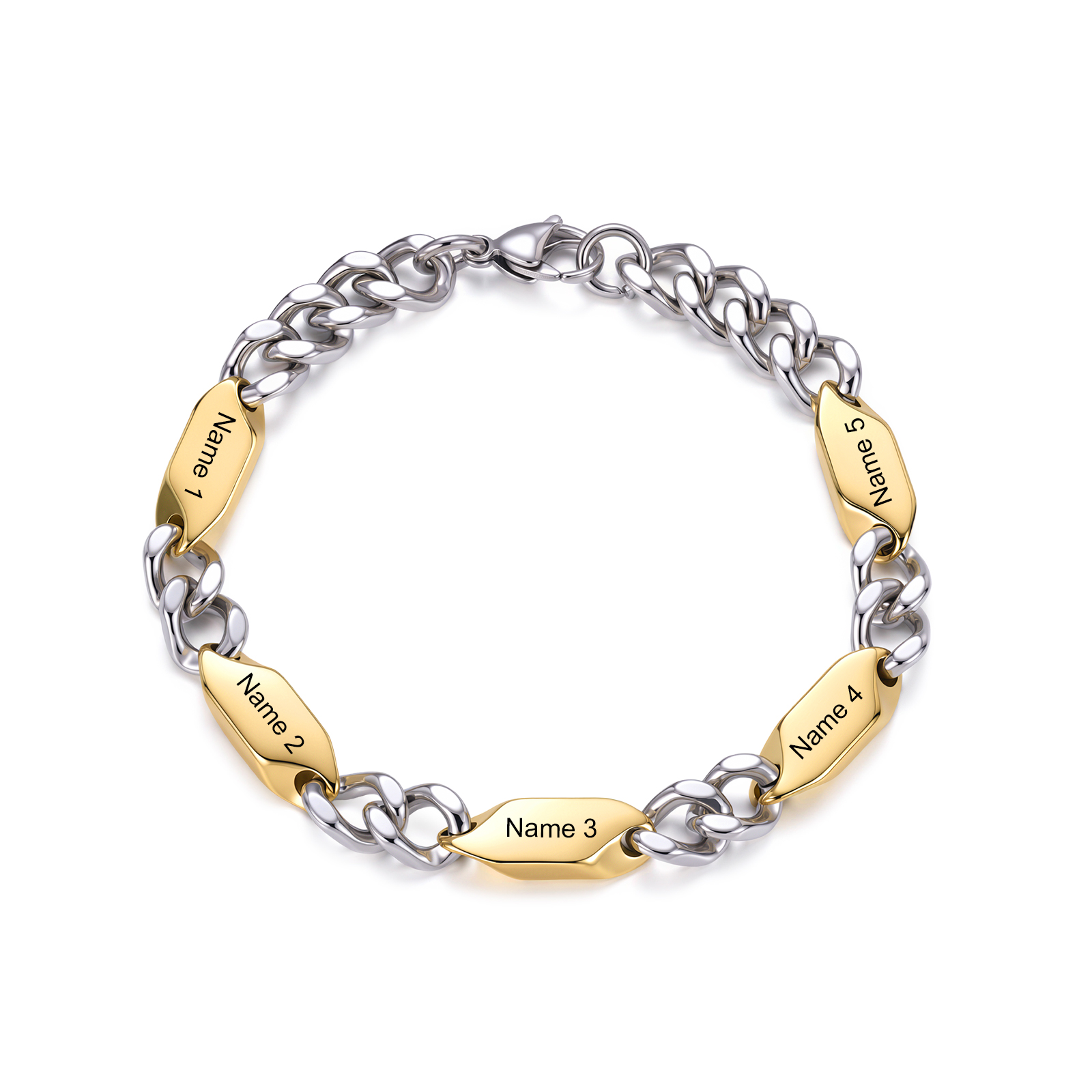 Personalized Stainless Steel Curb Chain Bracelet Custom With 1-5 Engraved Names Gift For Dad Husband Family