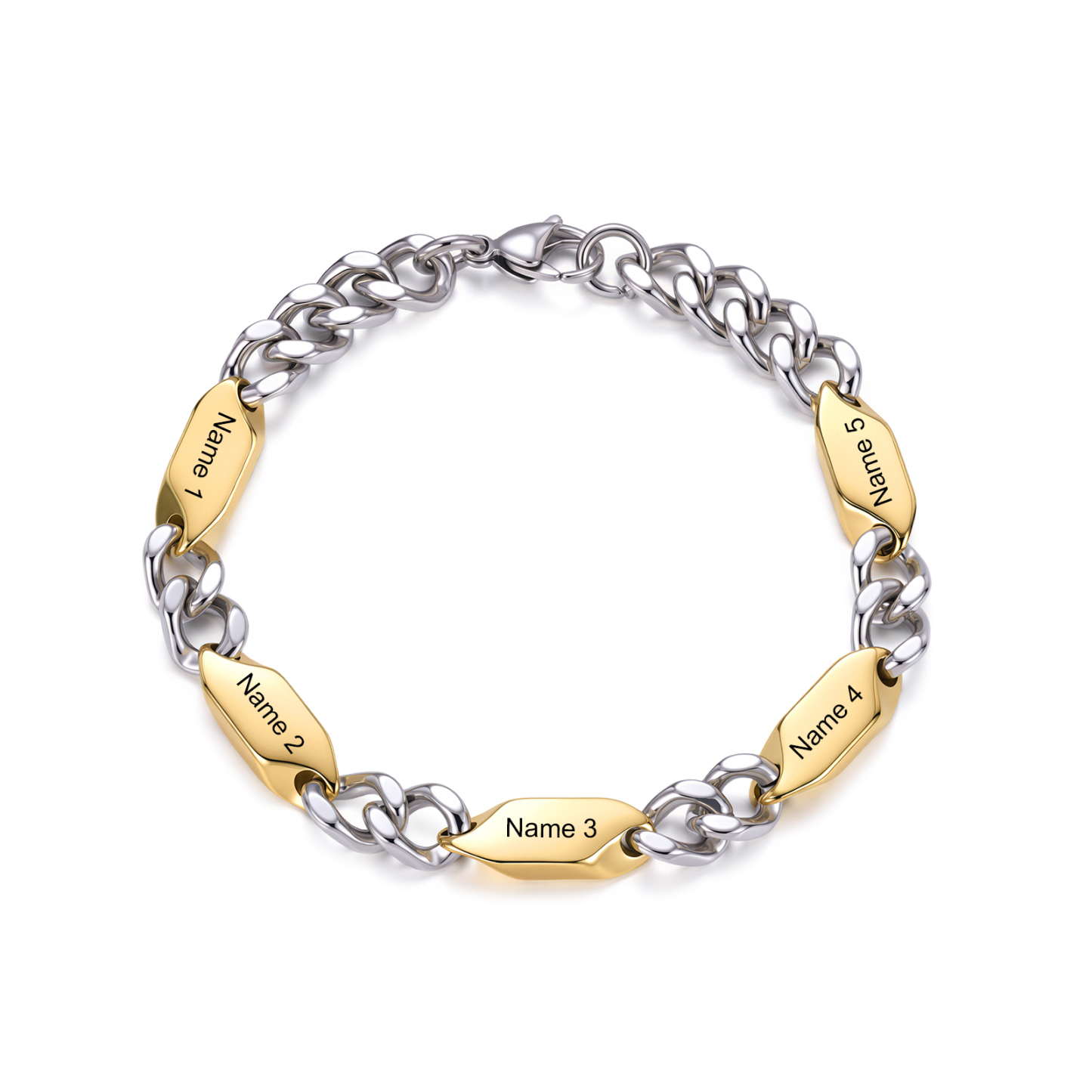 Personalized Stainless Steel Curb Chain Bracelet Custom With 1-5 Engraved Names Gift For Dad Husband Family