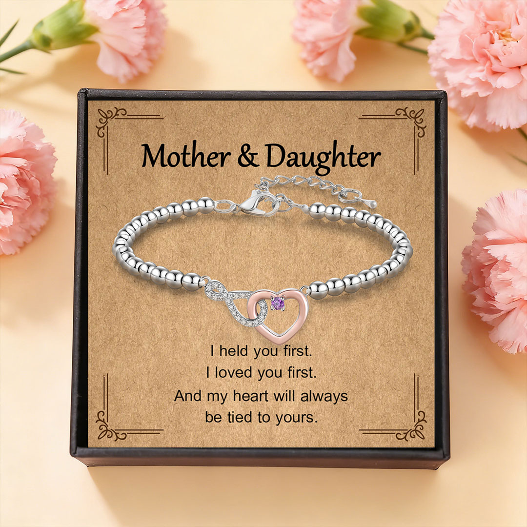 Personalized Mother Daughter Linked Circle Bracelet Custom with 2 Birthstones