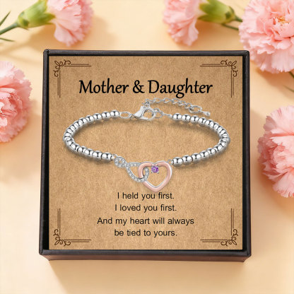 Personalized Mother Daughter Infinity Heart Birthstone Bracelet with Gift Card