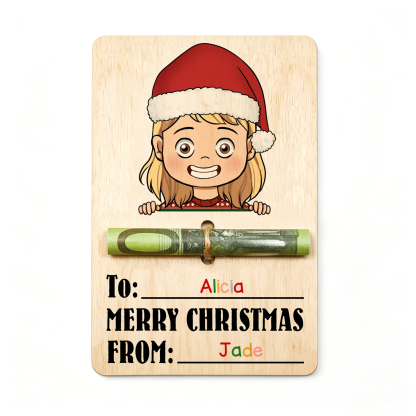 Personalized Wooden Christmas Money Holder with 2 Names Cash Gift Card for Child