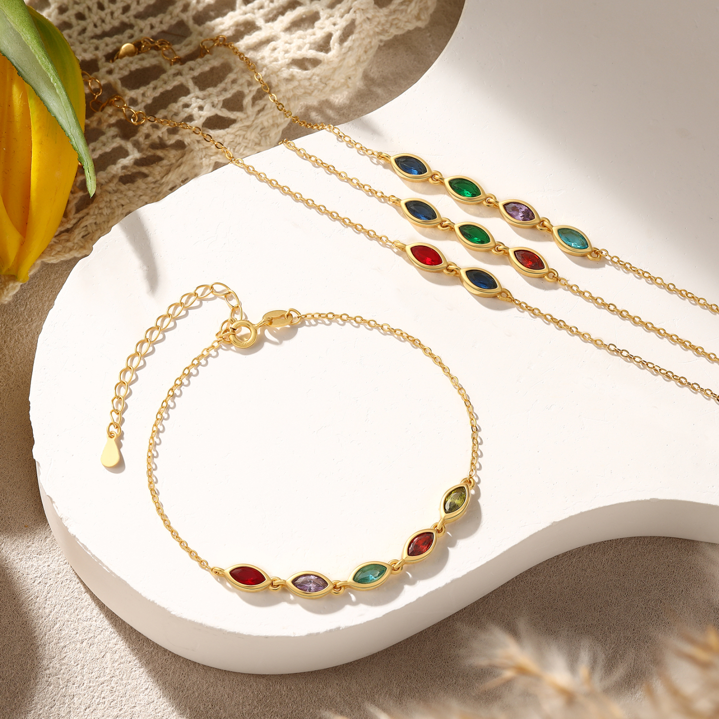 925 Sterling Silver Personalized Birthstones Bracelet Custom with 2–5 Marquise-Cut Stones