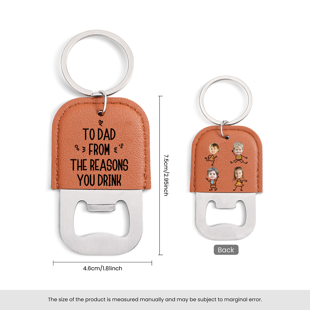 Personalized Leather Keychain With Bottle Opener For Dad Customized With 1–6 Children’s Names And Photo