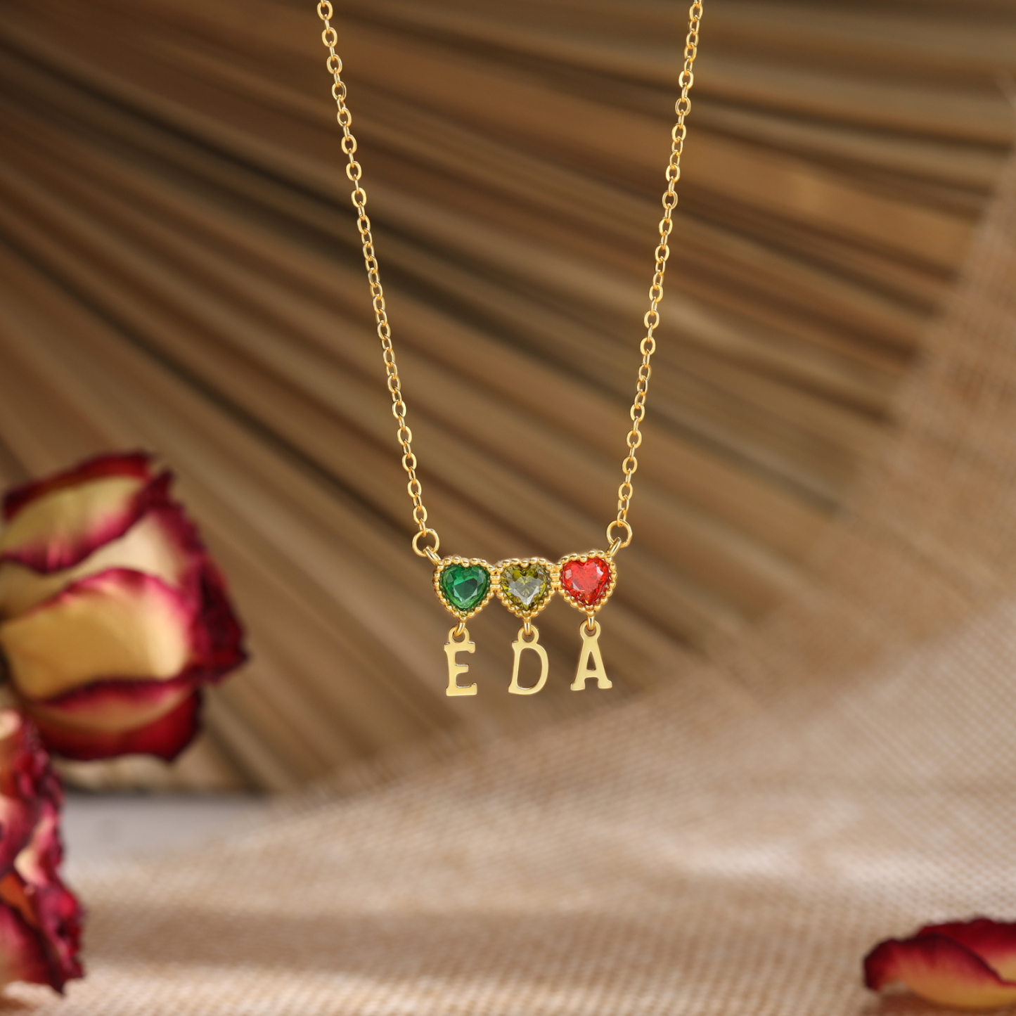 Personalized Heart Birthstone Initials Necklace for Women
