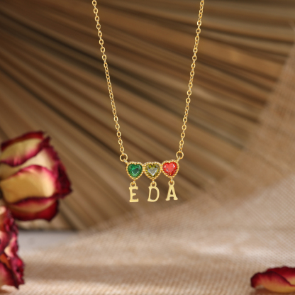 Personalized Heart Birthstone Initials Necklace for Women