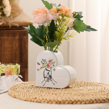 Personalized ceramic heart vase custom with text and 2–8 children’s names
