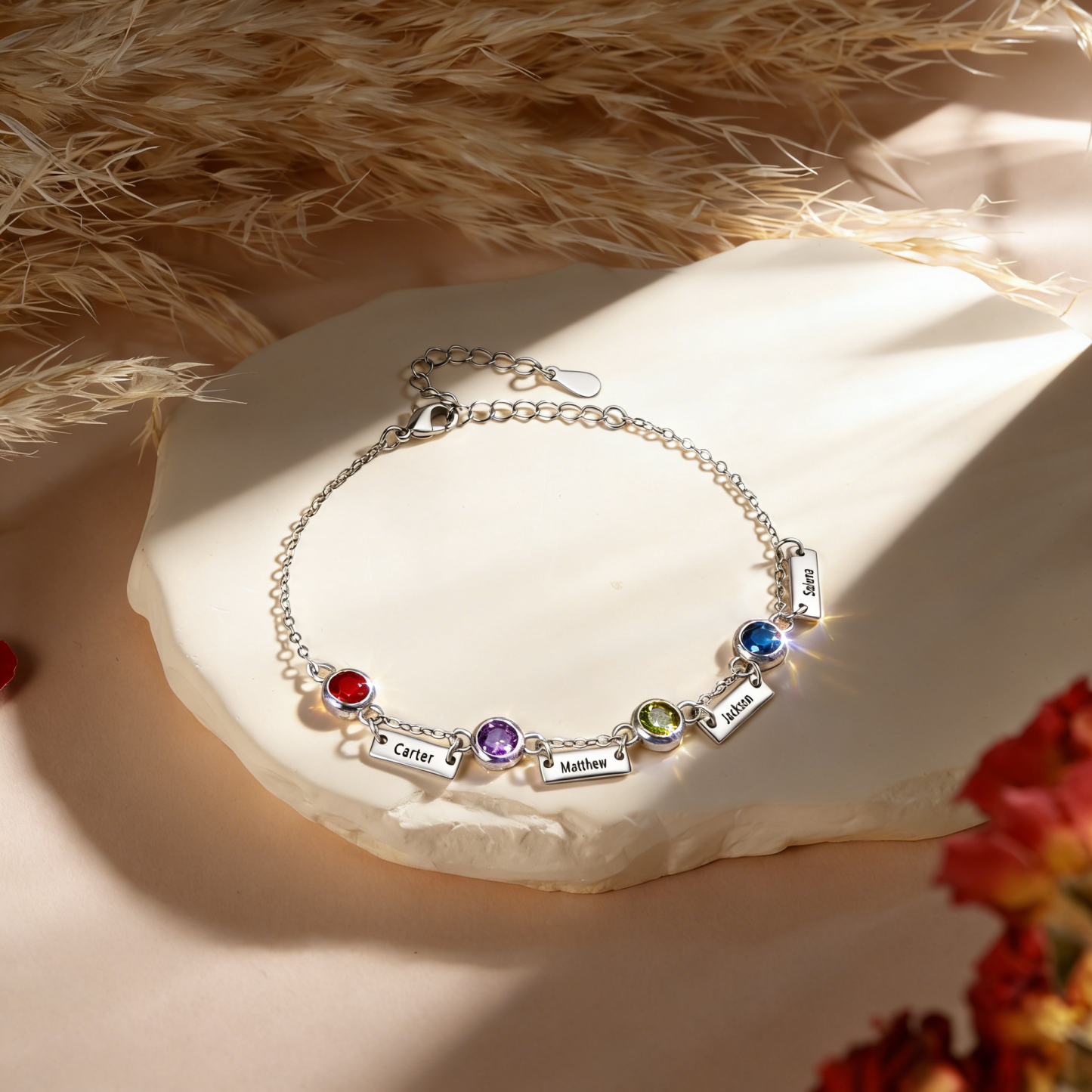 Personalized Birthstones Bracelet Custom With 1 To 6 Names And Stones Unique Jewelry For Women