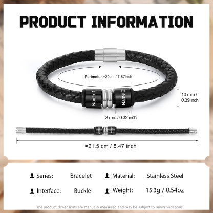 Personalized Name Braided Leather Bracelet  Gift for Men | Jessemade